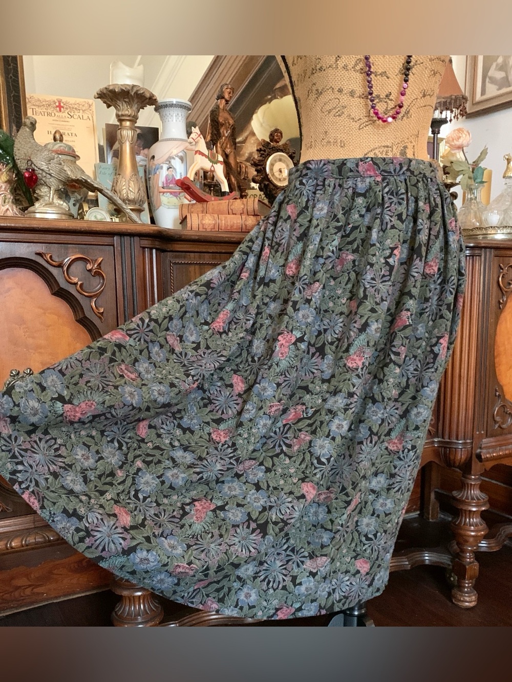 Vintage 90's Boho Hippie Gypsie Edwardian-inspo Peasant Cottagecore Floral Skirt - Picture 1 of 11